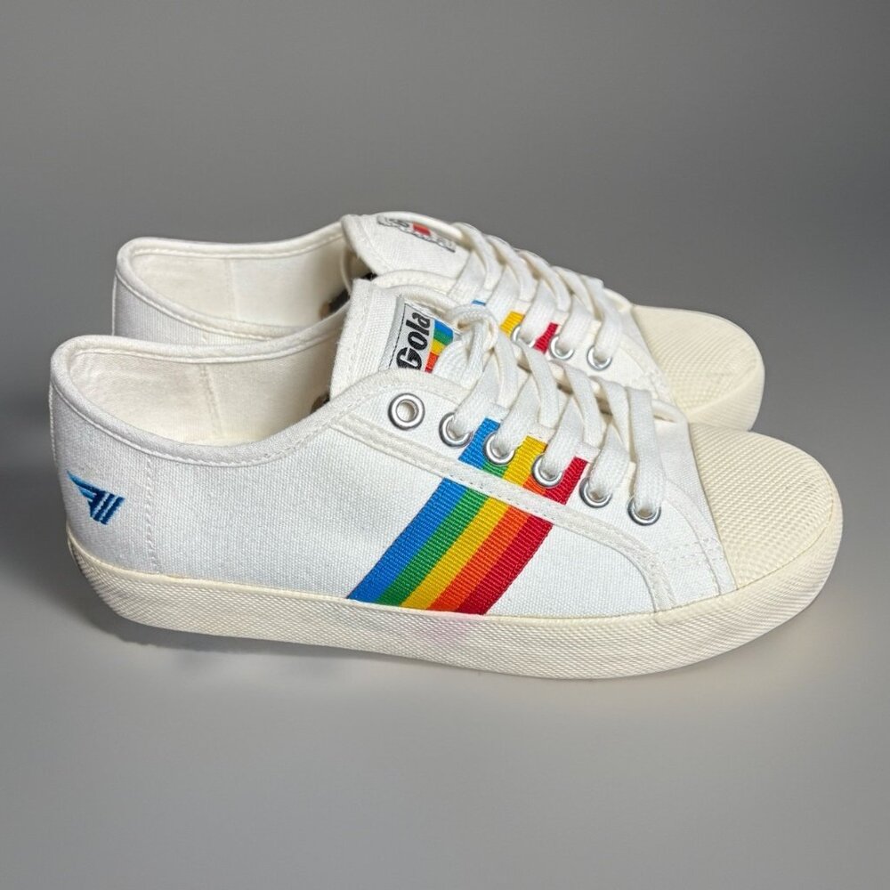 GOLA Womens Size 36/US 5 Coaster Rainbow White Canvas Sneakers Shoes NEW, Read